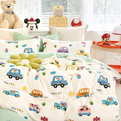 SINGLE KIDS PRINT BEDSHEET WITH 1 PILLOWCOVER