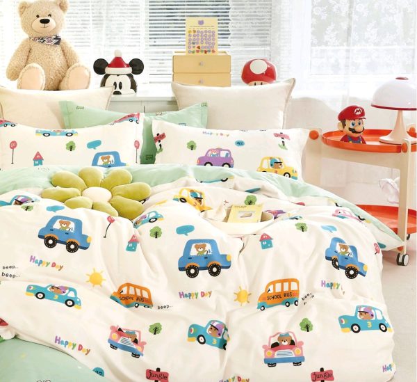 SINGLE KIDS PRINT BEDSHEET WITH 1 PILLOWCOVER