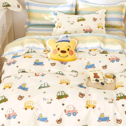 SINGLE KIDS PRINT BEDSHEET WITH 1 PILLOWCOVER