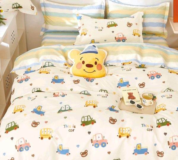 SINGLE KIDS PRINT BEDSHEET WITH 1 PILLOWCOVER