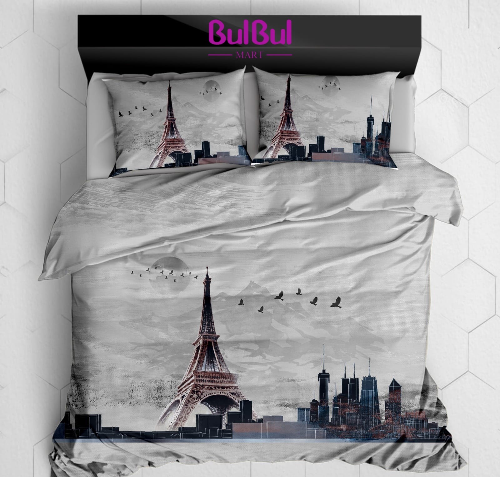 Digital Urbanic King Size Bedsheet With 2 Pillow Cover
