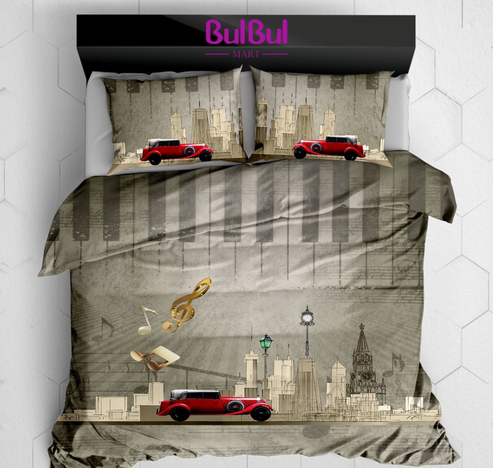 Digital Urbanic King Size Bedsheet With 2 Pillow Cover