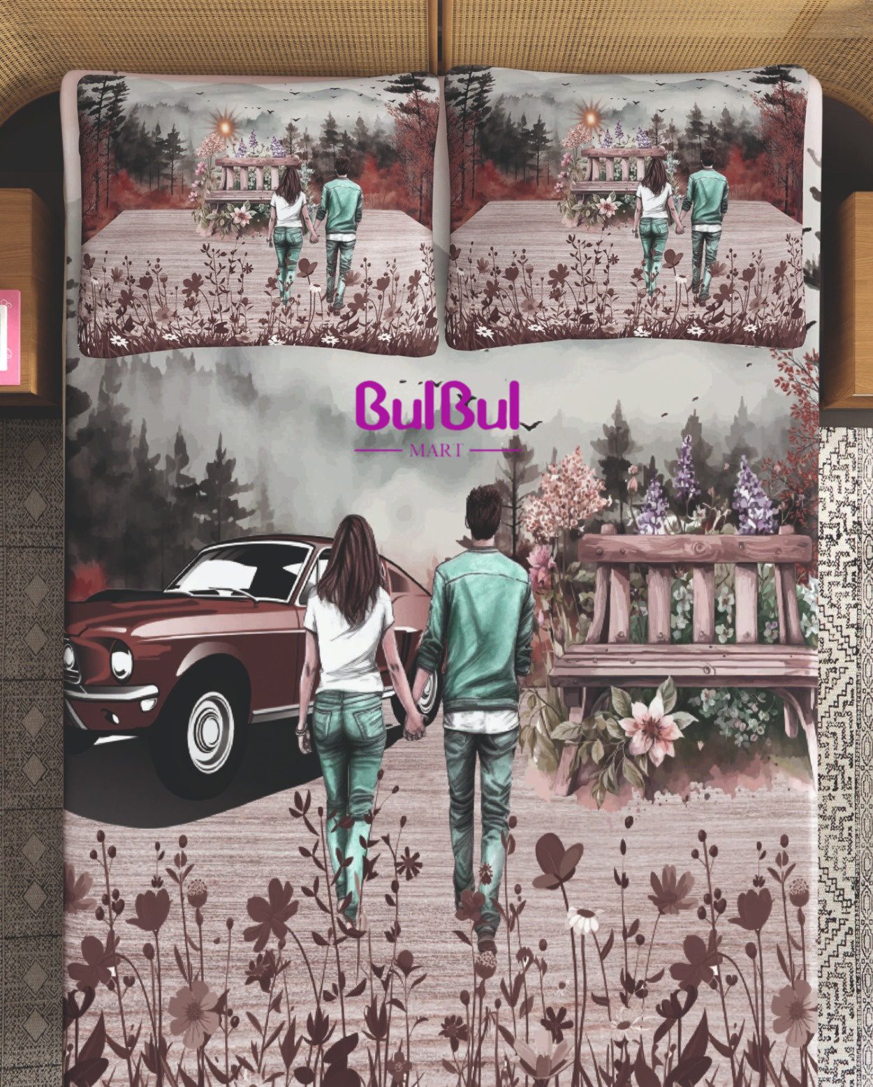 Digital Print Sattan King Size Bedsheet With 2 Pillow Cover